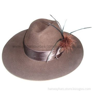 Fashionable Wool Felt Cowboy Hat with Satin Band and Feather Trim